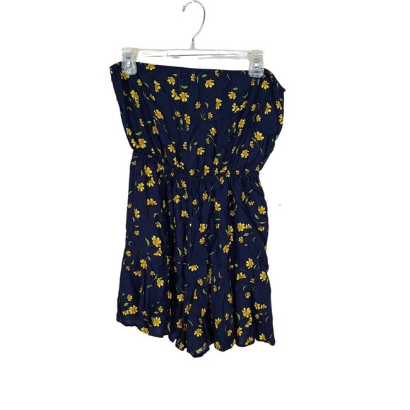 Justify Navy Blue With Yellow Floral Print‎ Strapless Size Medium Romper - Picture 1 of 6